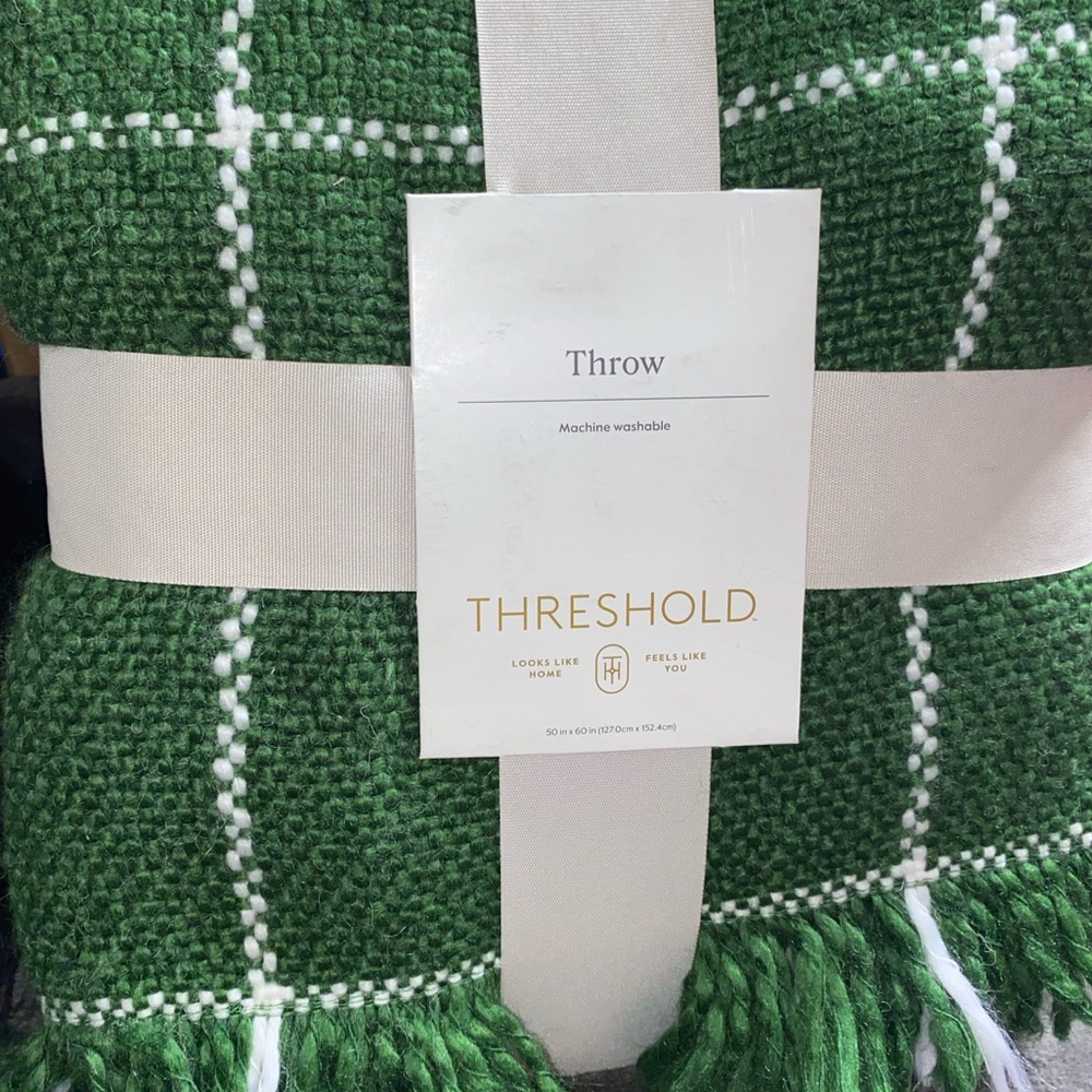 Threshold Green Plaid Throw Blanket